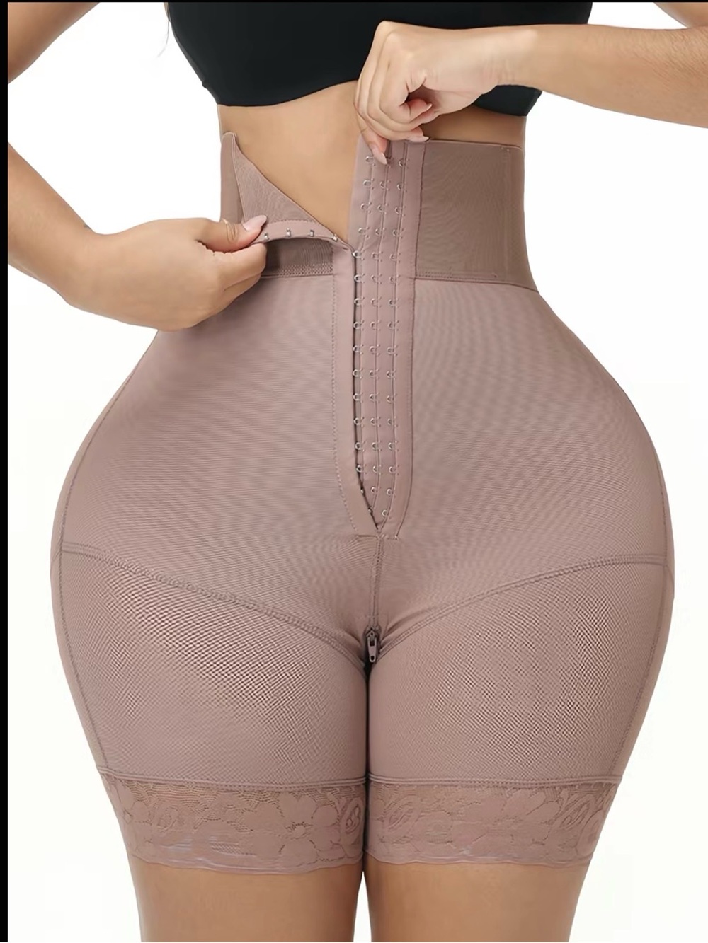 High-Waist Sculpting Shaper Shorts in Mauve with Front Hook & Zipper